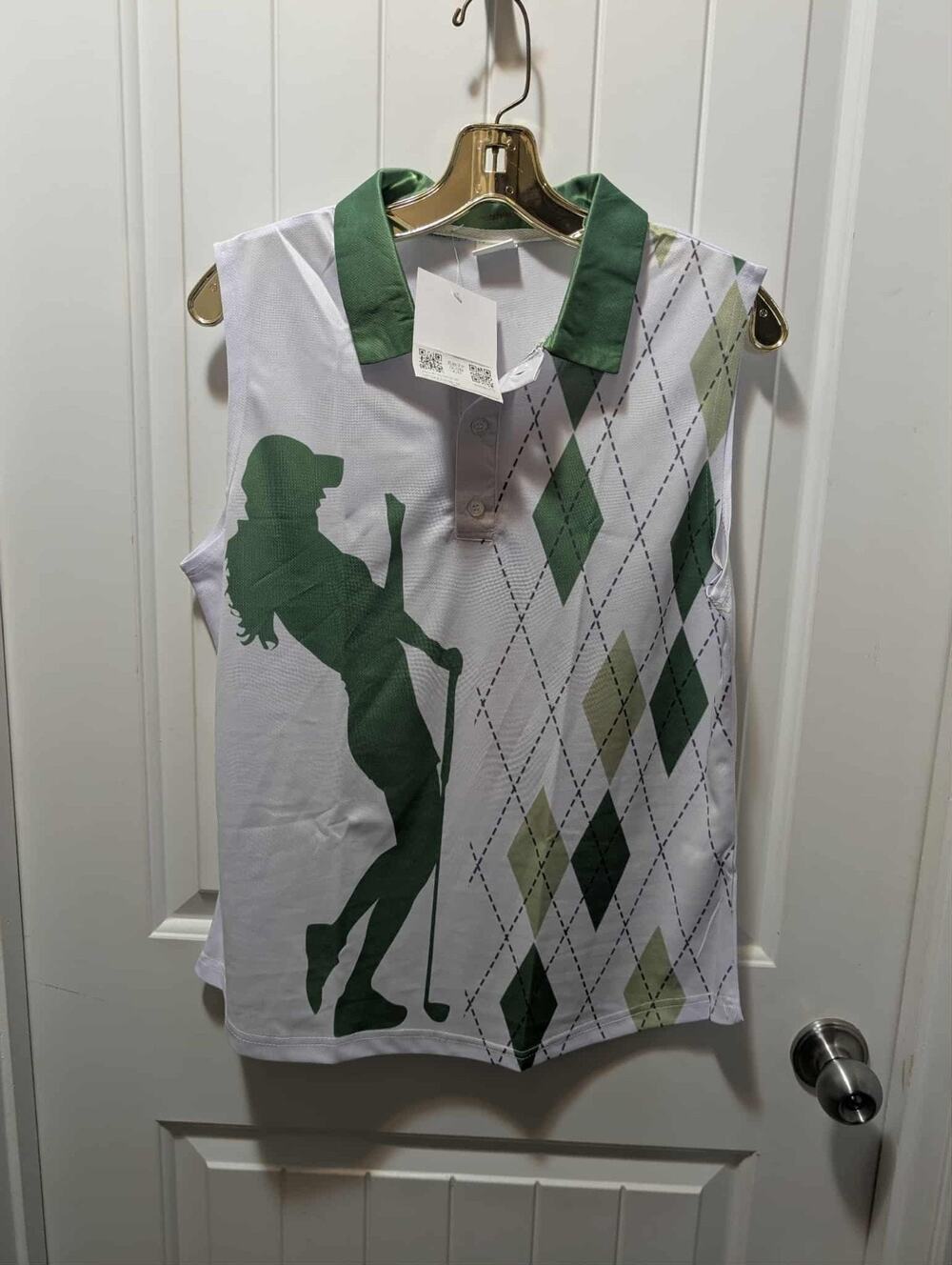 New! Queen Of The Green Sleeveless Collard Golf Shirt Women's M White Green